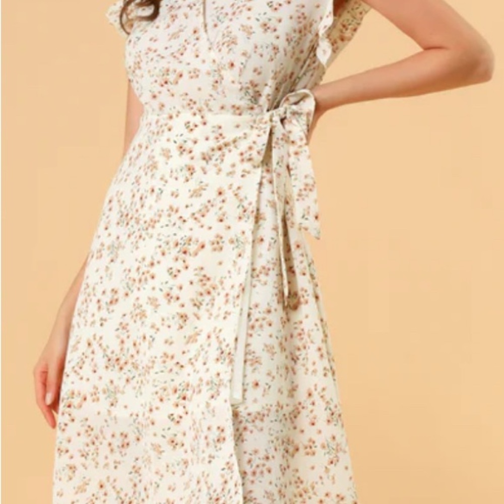 Floral Cream Wrap Dress
